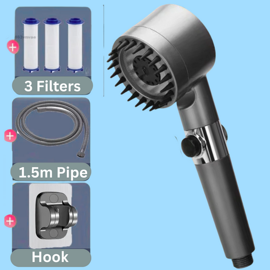 High Pressure Filter Shower Head – 3 Spray Modes, One-Key Stop, Built-In Water Filter